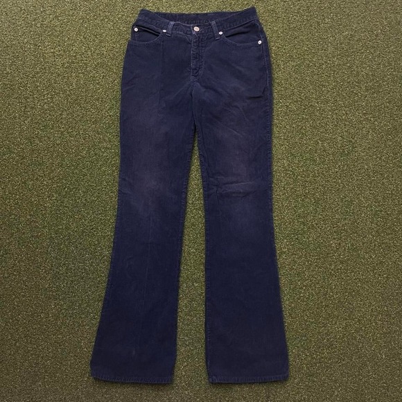 Vintage 80s Womens Flared Navy Blue Corduroy Bootcut Jeans Pants - Picture 1 of 8